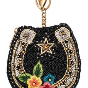 Beaded Horseshoe Floral Keychain Charm